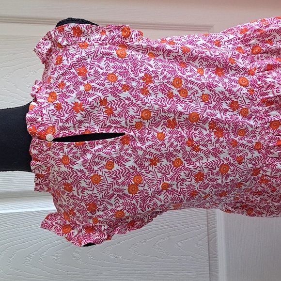 J.Crew Pink Orange Floral Ruffle Sleeve Cotton Comfy Pockets Tiered Midi Dress - Picture 4 of 15